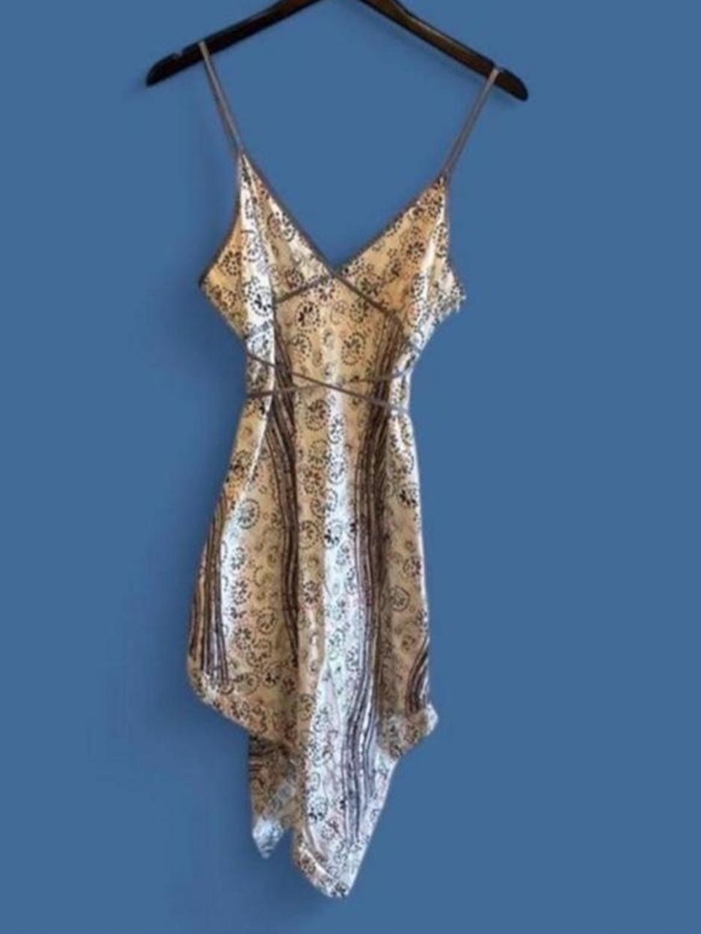 NWOT Vintage Y2K DKNY JEANS Abstract Print Handkerchief Hem Cami Dress Size 7